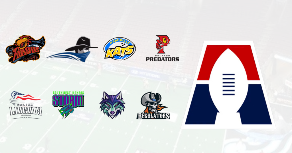 Logos of all teams and the new Arena Football One